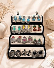 Set Of 12 Premium Oxidised Earrings With Velvet Box