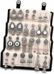 Set Of 12 Premium Oxidised Earrings With Velvet Box
