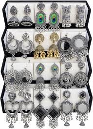 Set Of 12 Premium Oxidised Earrings With Velvet Box