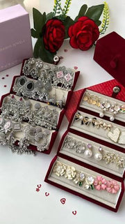 Set Of 12 Premium Oxidised Earrings With Velvet Box