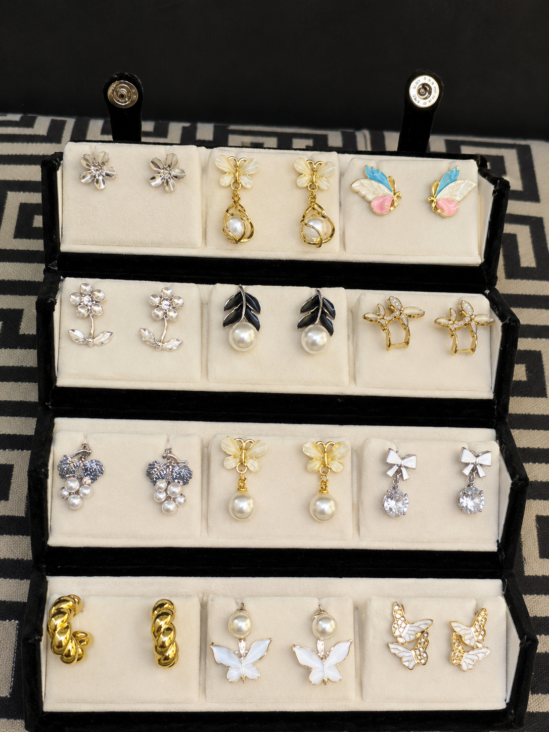 Set Of 12 Premium Oxidised Earrings With Velvet Box
